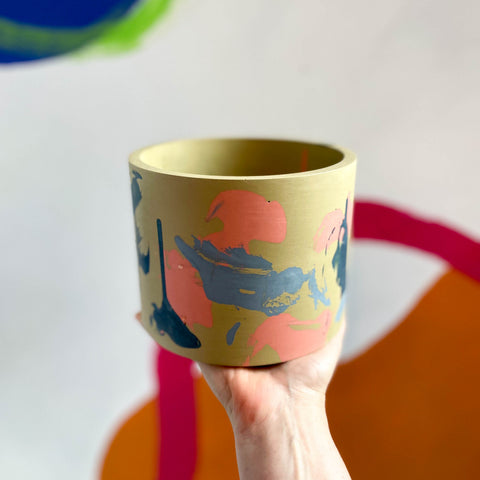 Abstract Pink, Blue and Putty Jesmonite Pot