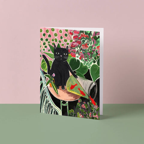 Catisse and the Goldfish Cat Greetings Card - Sprouts of Bristol