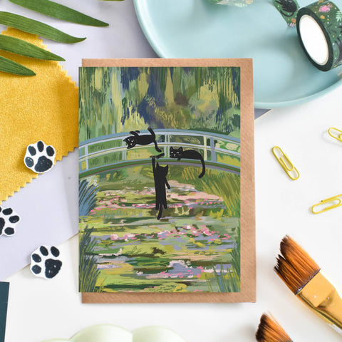 Clawed Monet Bridge of Cats Greetings Card - Sprouts of Bristol