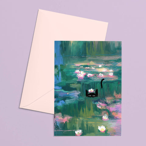 Clawed Monet Cat Greetings Card - Sprouts of Bristol