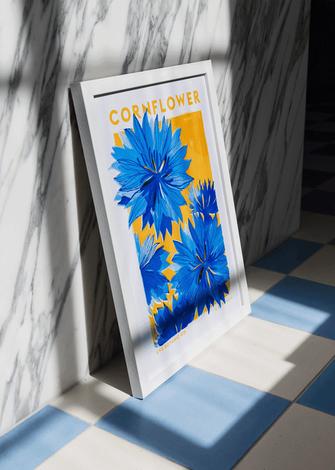 Cornflower Botanical Risograph Print - Sprouts of Bristol
