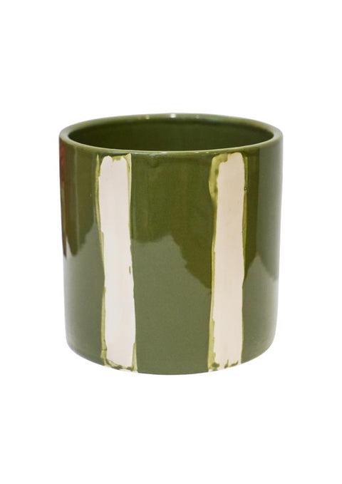 Mulberry Olive Green Painted Stripe Planter