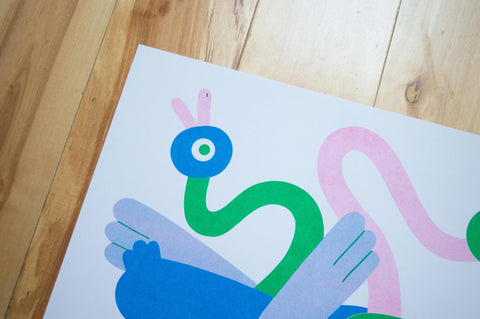 Dancing Ducks A3 Risograph Print - Sprouts of Bristol