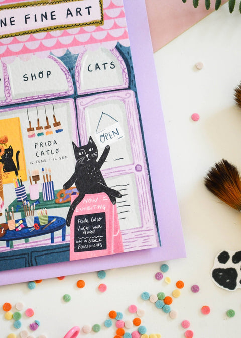 Feline Fine Art Shop Cat Greetings Card - Sprouts of Bristol