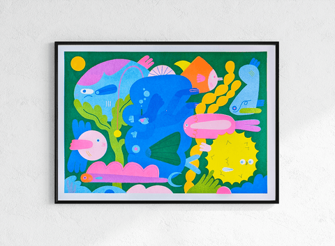 Fishies A3 Risograph Print - Sprouts of Bristol