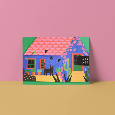 Frida Catlo's Blue House cut out house Greetings Card - Sprouts of Bristol