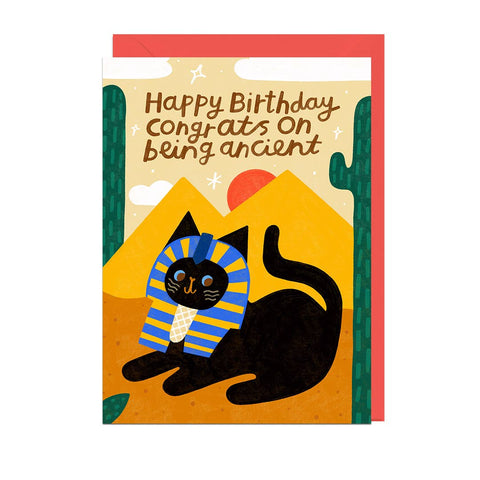 HAPPY BIRTHDAY ANCIENT CAT RED ENVELOPE Greetings Card - Sprouts of Bristol