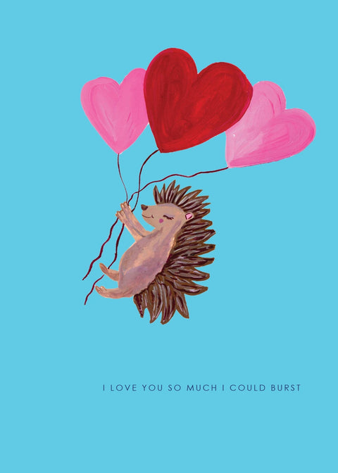 'Hedgehog with Heart Balloons' Greetings Card - Sprouts of Bristol