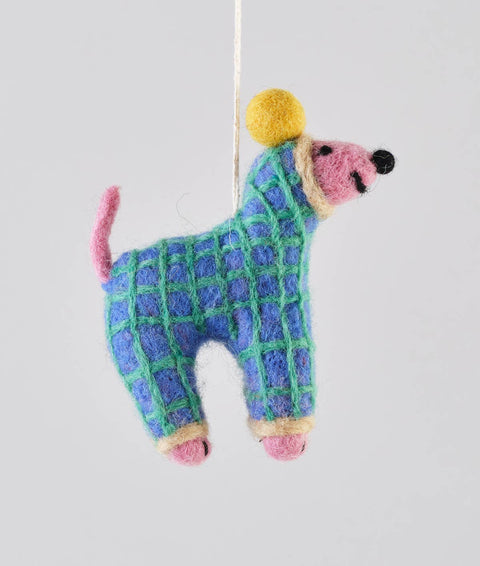 Jayla, Dog in Blue Onesie Hanging Felt Ornament - Sprouts of Bristol