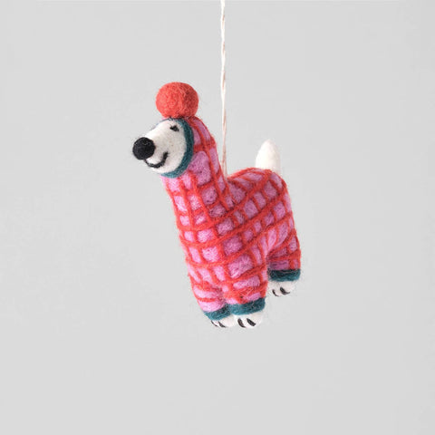Jayla, Dog In Red Onesie Hanging Felt Ornament - Sprouts of Bristol
