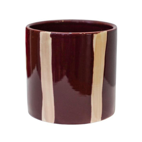 Mulberry Maroon Red Painted Stripe Planter - Sprouts of Bristol