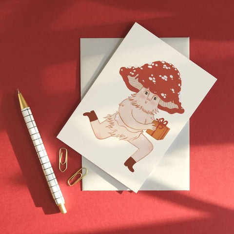 Mushroom Sends a Gift | Everyday greetings card | Mushroom, gift giving - Sprouts of Bristol