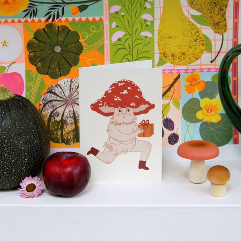 Mushroom Sends a Gift | Everyday greetings card | Mushroom, gift giving - Sprouts of Bristol