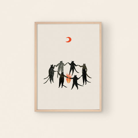 Mystic Cats Art Print | Black Cats | Magic Wall Art | Witchy: A4 - Sprouts of Bristol