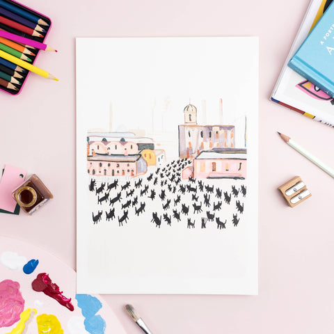 Niaski Meowry Cats at Work Art Print – Inspired by L. S. Lowry - Sprouts of Bristol