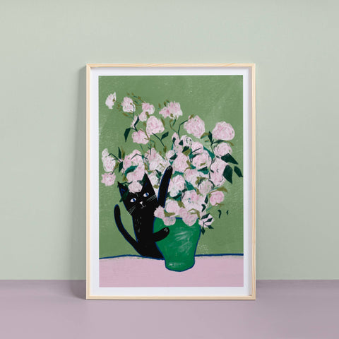 Niaski Vincat and Roses Cat Art Print – Inspired by Vincent van Gogh - Sprouts of Bristol