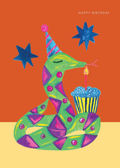 'Party Snake and Cupcake' Birthday Greetings Card - Sprouts of Bristol