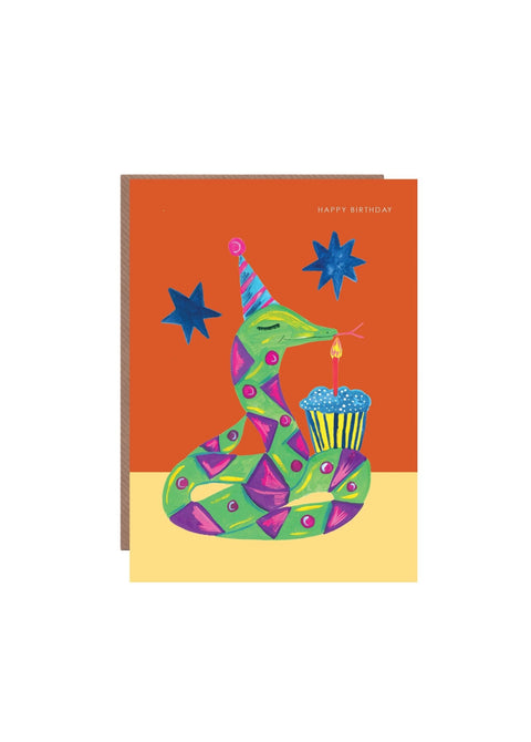 'Party Snake and Cupcake' Birthday Greetings Card - Sprouts of Bristol