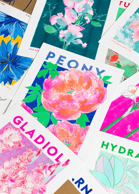 Peony Flower Risograph Print - Sprouts of Bristol