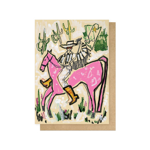 Pink Horse Cowboy Greetings Card - Sprouts of Bristol