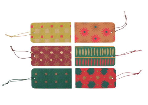 Screen - printed Christmas Gift Tags - Set of Six - Sprouts of Bristol
