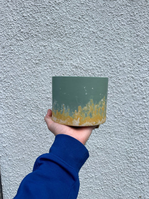 Seafoam Green, Mustard Yellow and Putty Jesmonite Pot - Sprouts of Bristol