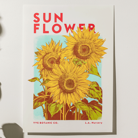 Sunflower Botanical Risograph Print - Sprouts of Bristol