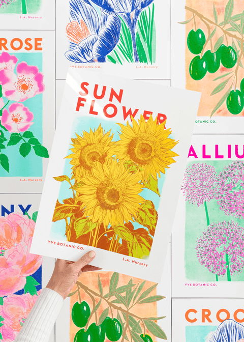 Sunflower Botanical Risograph Print - Sprouts of Bristol