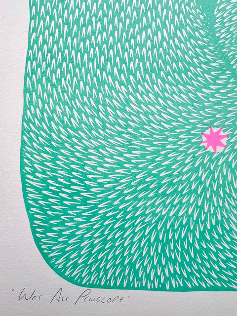 Wet Ass Penelope – Riso Cat Art Print - Sprouts of Bristol