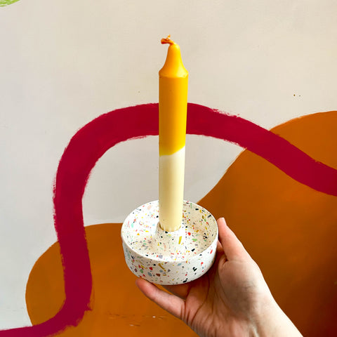 White Terrazzo Jesmonite Candle Basin Holder
