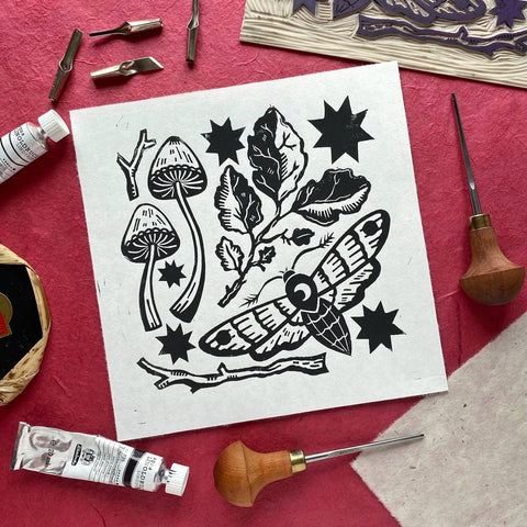 Autumn Things Original Lino Cut Print - Sprouts of Bristol