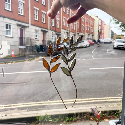 Iridescent Stained Glass Leaf Stem Suncatcher Hanging Decorations - Sprouts of Bristol