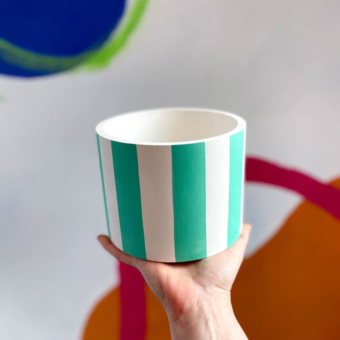 Mint Green Stripes Jesmonite Pot - Sprouts of Bristol