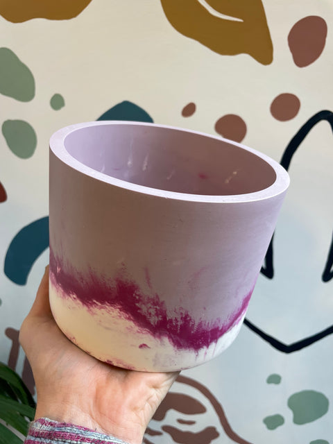 Mauve, Dark Magenta and Putty Jesmonite Pot