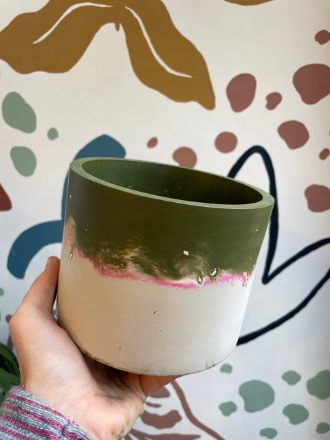 Swamp Green, Bright Pink and Putty Jesmonite Pot