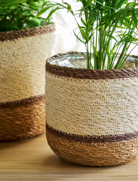 Woven Plant Pots - Multi Stripe Jute Seagrass