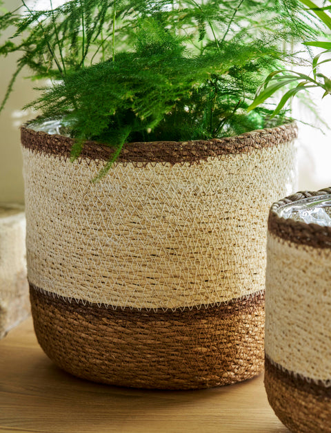Woven Plant Pots - Multi Stripe Jute Seagrass