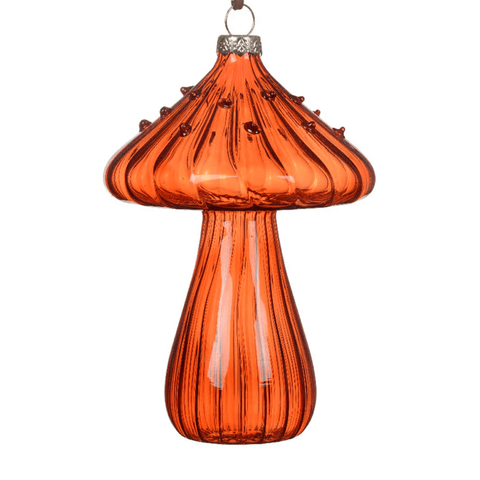 Amber Glass Mushroom Hanging Decoration – Textured Bauble Ornament - Sprouts of Bristol