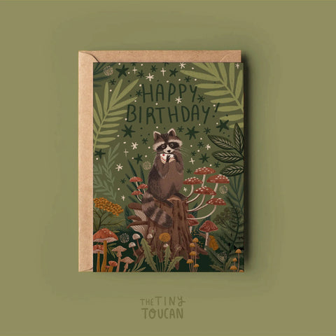Birthday Raccoon Greetings Card - Sprouts of Bristol