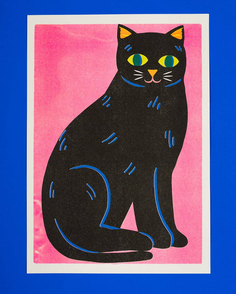 Black Cat Risograph A3 Print - Sprouts of Bristol