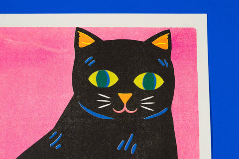 Black Cat Risograph A3 Print - Sprouts of Bristol