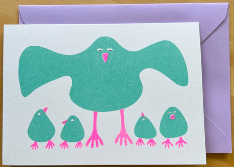 Brood Bird Riso Greetings Card - Sprouts of Bristol