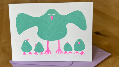Brood Bird Riso Greetings Card - Sprouts of Bristol