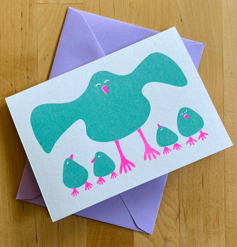 Brood Bird Riso Greetings Card - Sprouts of Bristol