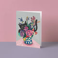 Catisse - Flowers and Cat Greetings Card - Sprouts of Bristol