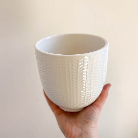 Chevron Glazed Ribbed Planter in White - Sprouts of Bristol