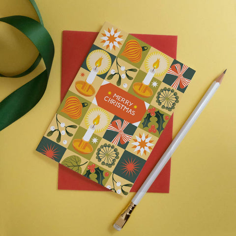 Christmas Chequerboard Candlelight | Christmas card | Christmas 2025 - Sprouts of Bristol