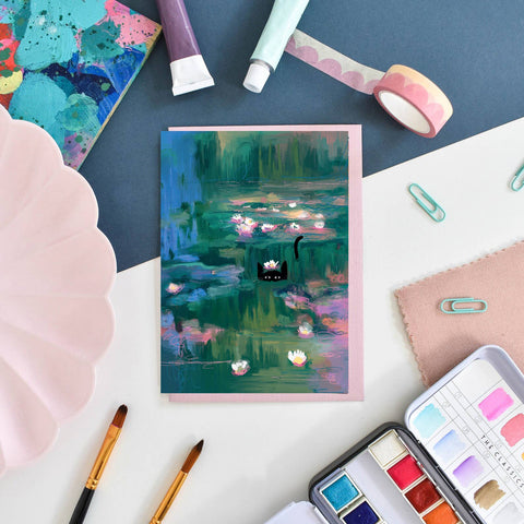 Clawed Monet Cat Greetings Card - Sprouts of Bristol