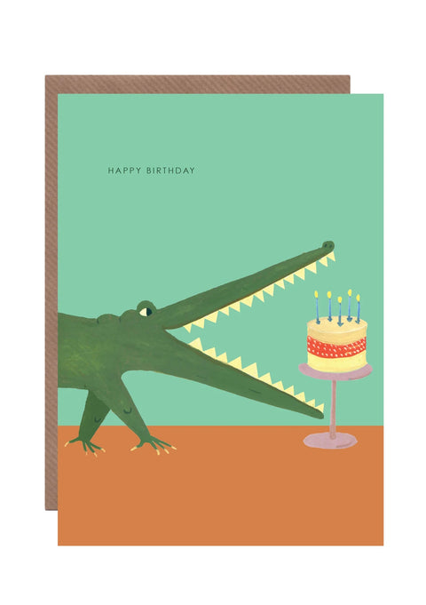 Crocodile With Cake Birthday Greetings Card - Sprouts of Bristol