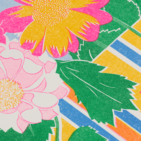 Dahlias in a Tin Risograph Print - Sprouts of Bristol